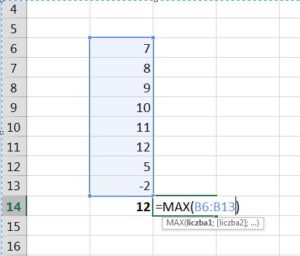Funkcja MAX w Excelu - Screen